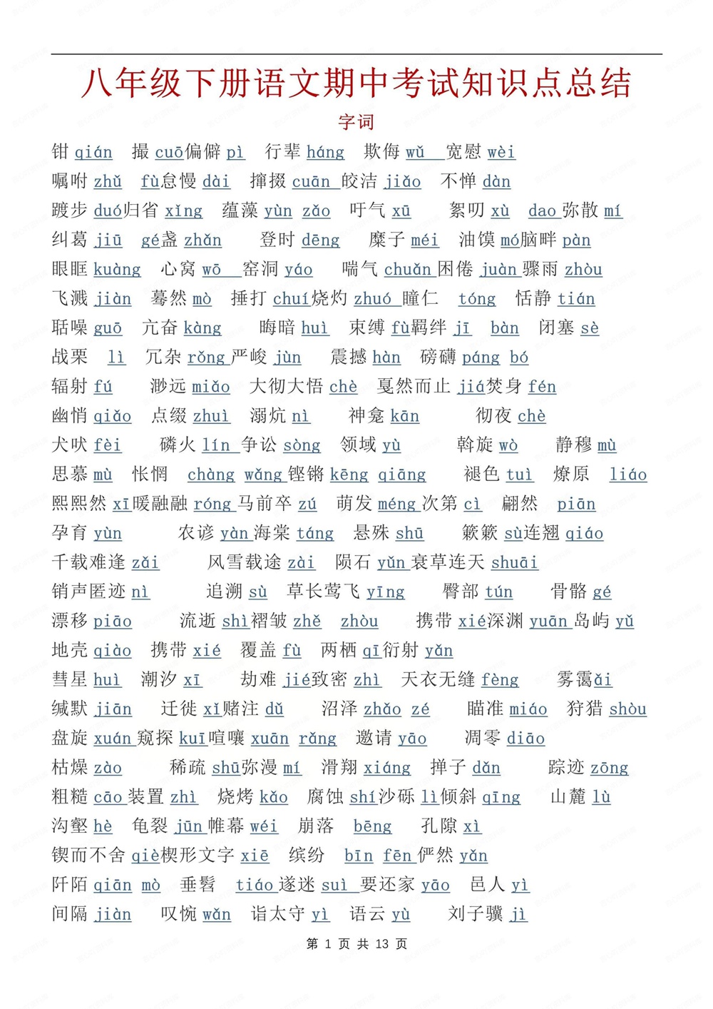 初中语文-八年级下期中知识复习归纳新版初二下册插图初中语文1