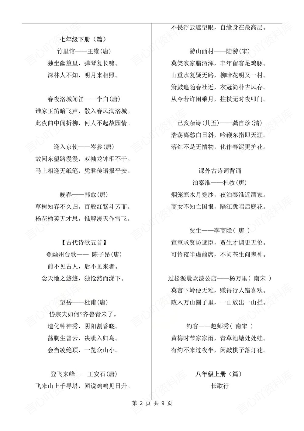 初中语文-中考复习重点必背古诗文汇总插图初中语文2