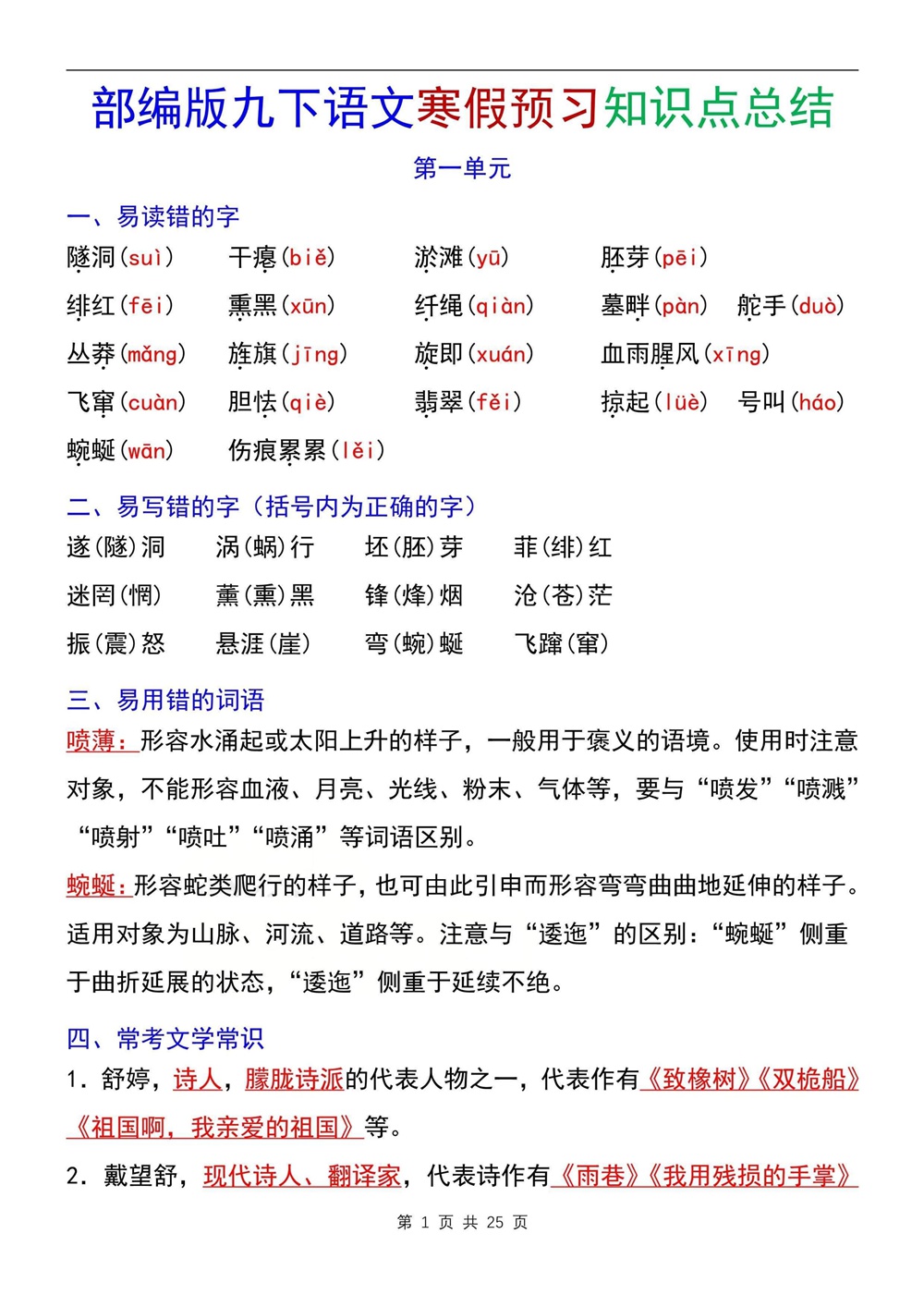 初中语文-九年级下单元知识总结梳理新版初三下册插图初中语文1