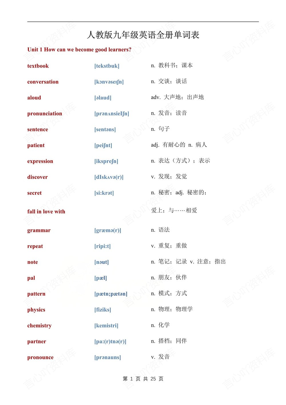 初中英语-九年级全人教版单元单词汇总梳理新版初三上下册插图初中英语1