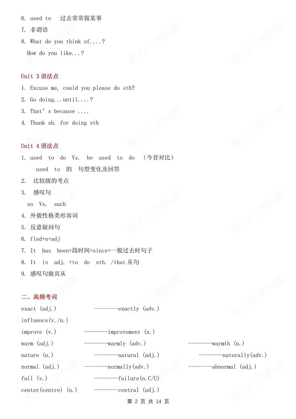 初中英语-九年级全人教版单元知识总结归纳新版初三上下册插图初中英语2