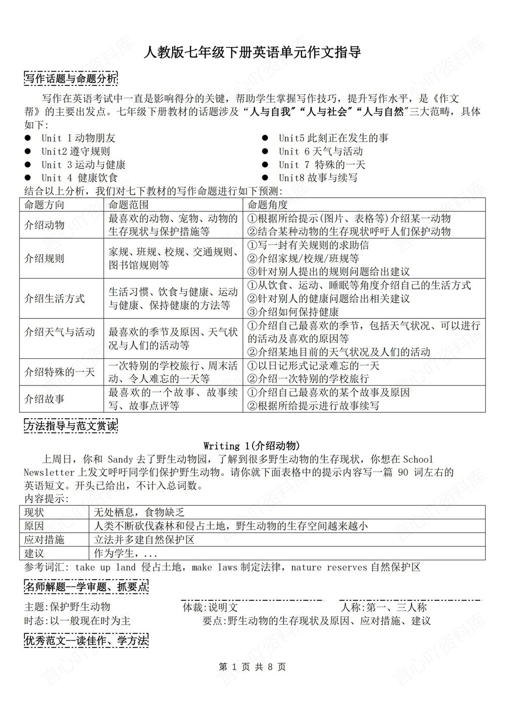 初中英语-七年级下人教版单元作文知识梳理新教材初一下册插图初中英语1
