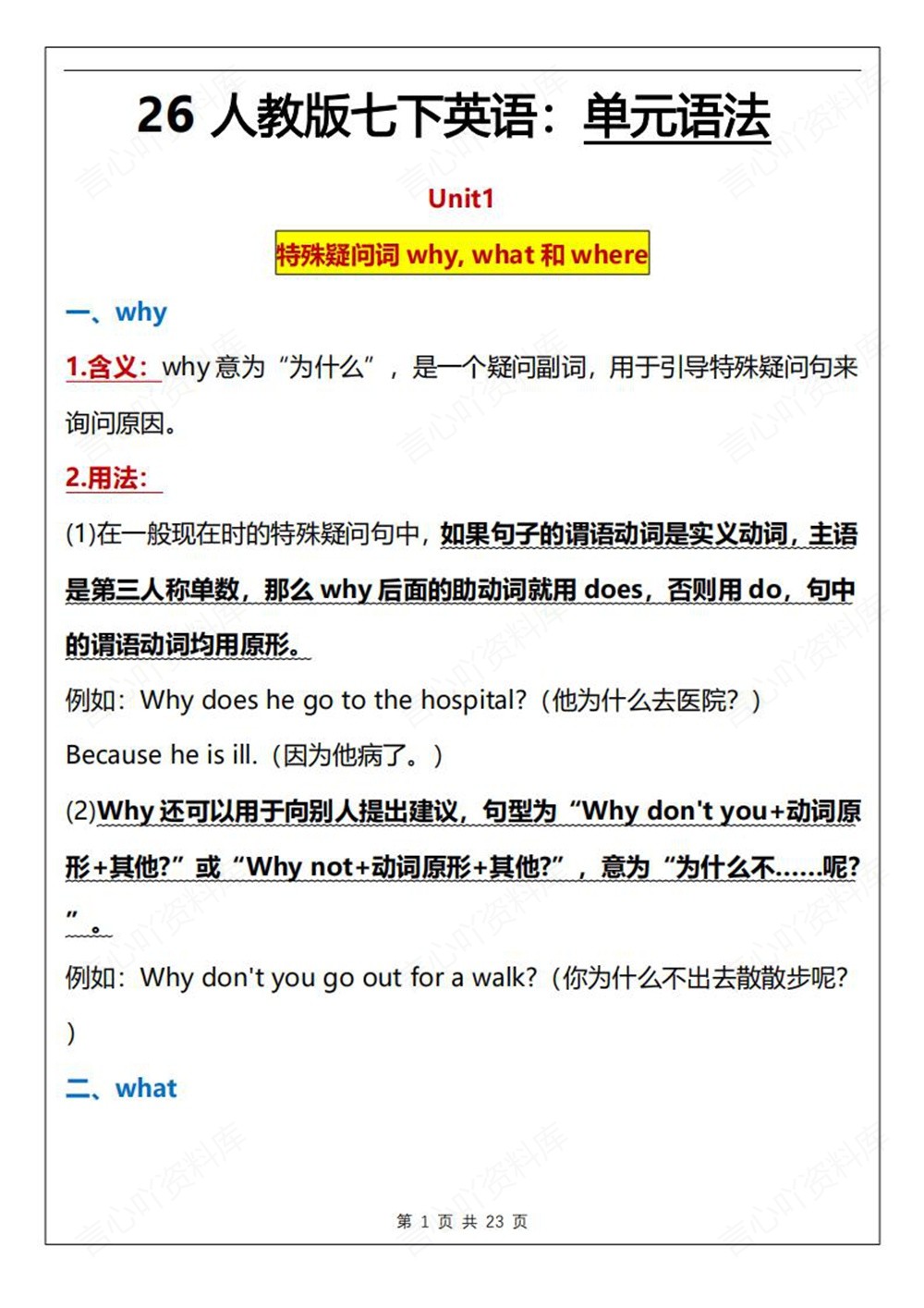 初中英语-七年级下人教版单元语法知识总结新教材初一下册插图初中英语1