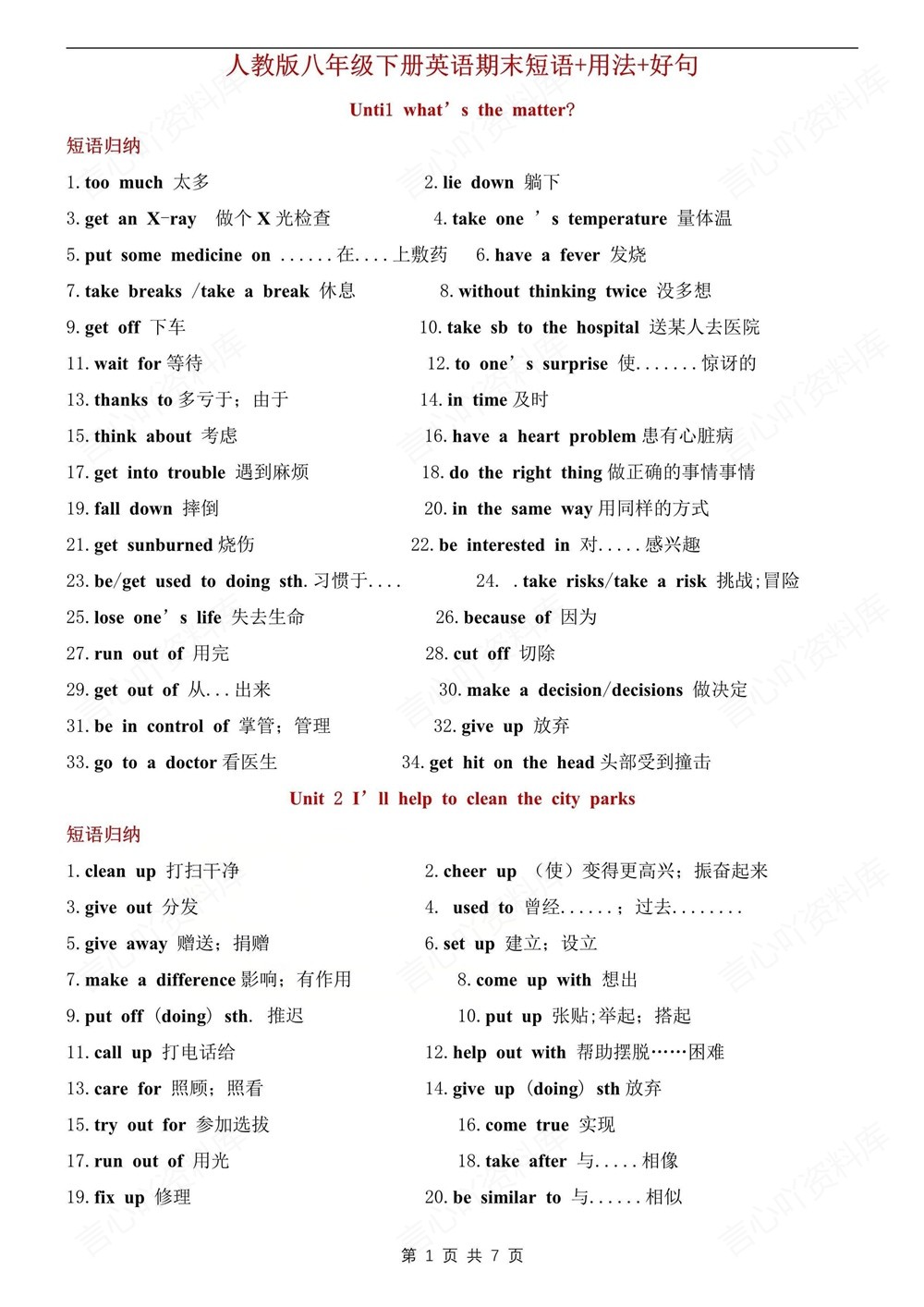 初中英语-八年级下人教版短语/用法/好句子归纳新版初二下册插图初中英语1
