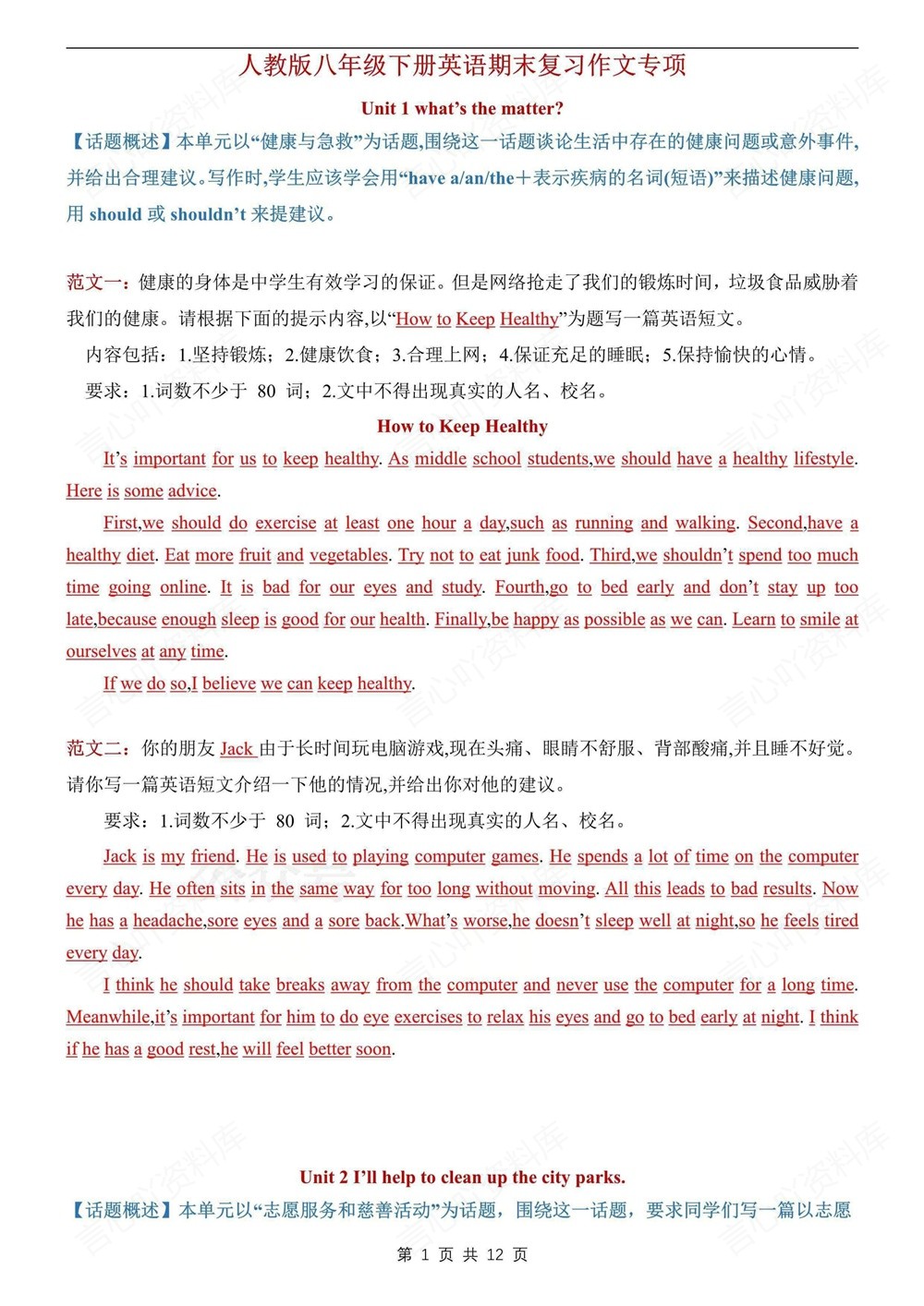 初中英语-八年级下人教版期末作文知识复习新版初二下册插图初中英语1