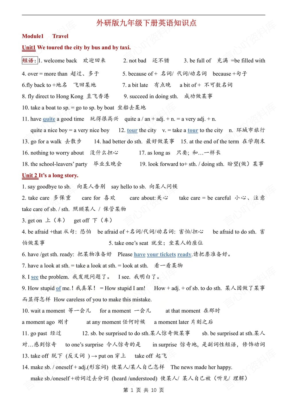 初中英语-九年级下外研版单元重点知识归纳新版初三下册插图初中英语1
