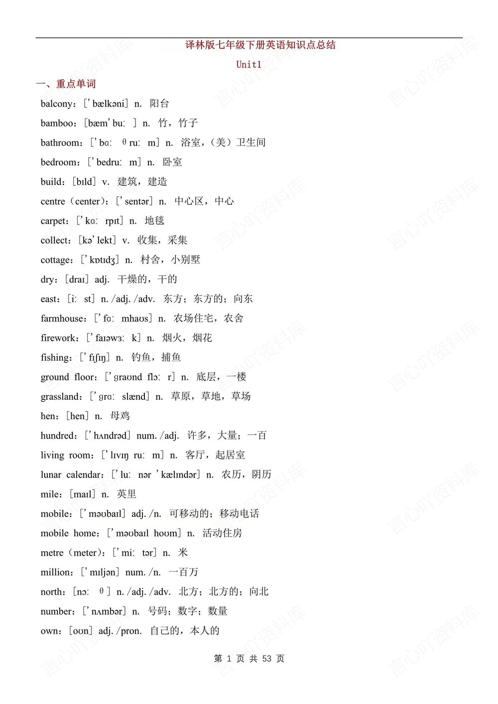 初中英语-七年级下译林版单元重点知识梳理新教材初一下册插图初中英语1