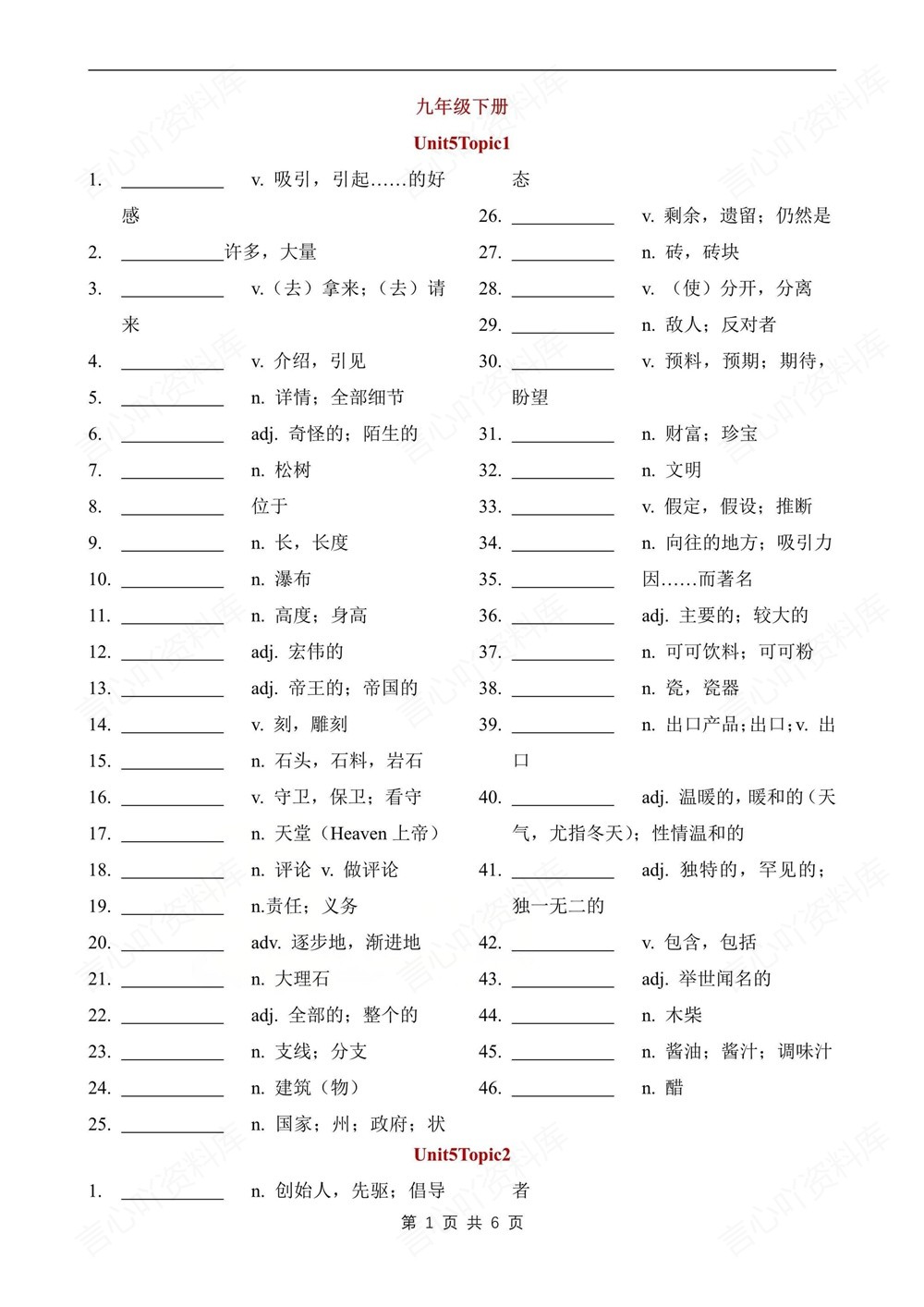 初中英语-九年级下仁爱版单元单词汇总梳理新版初三下册插图初中英语5