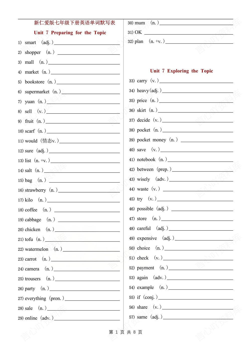 初中英语-七年级下仁爱版单元单词汇总梳理新教材初一下册插图初中英语5