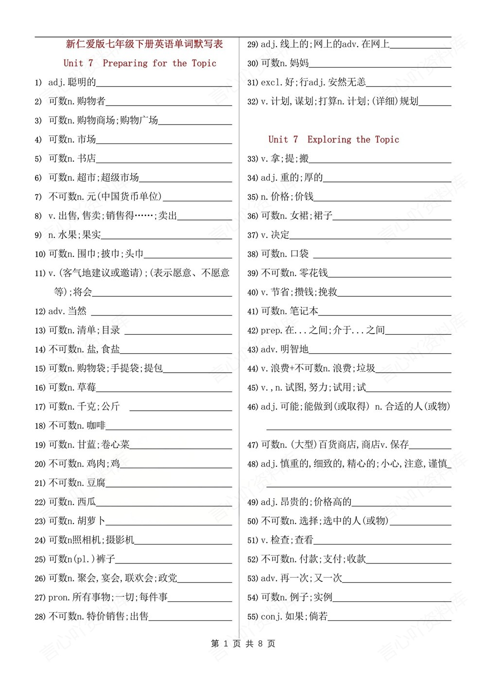 初中英语-七年级下仁爱版单元单词汇总梳理新教材初一下册插图初中英语6