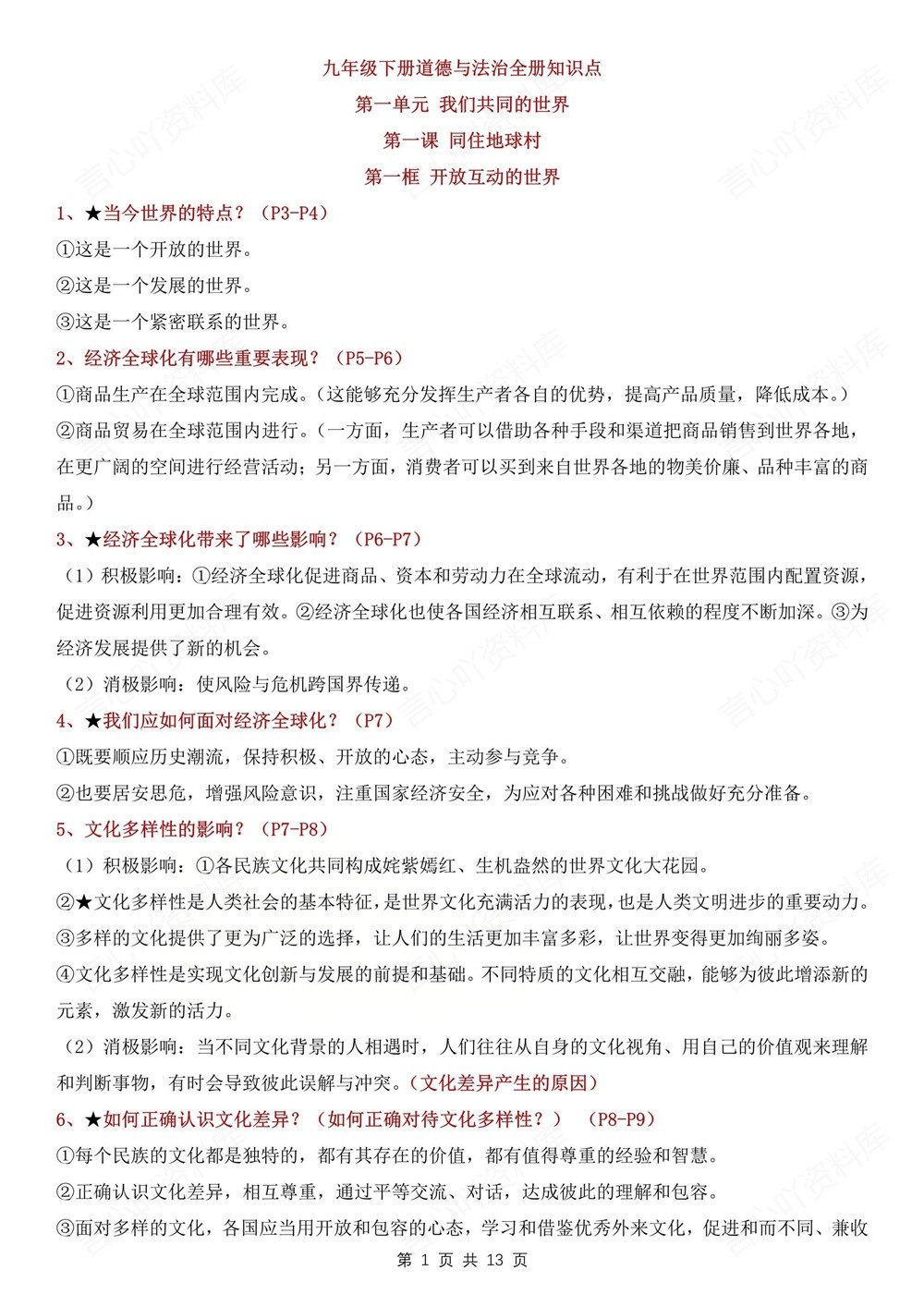 初中道法-九年级下单元知识总结梳理新版初三下册插图初中道法1