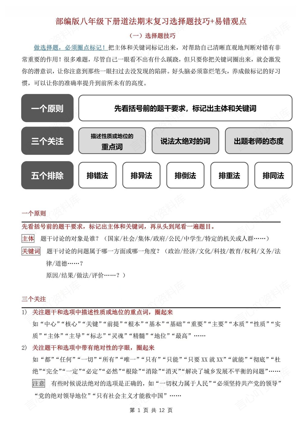 初中道法-八年级下选择题技巧易错观点新版初二下册插图初中道法1