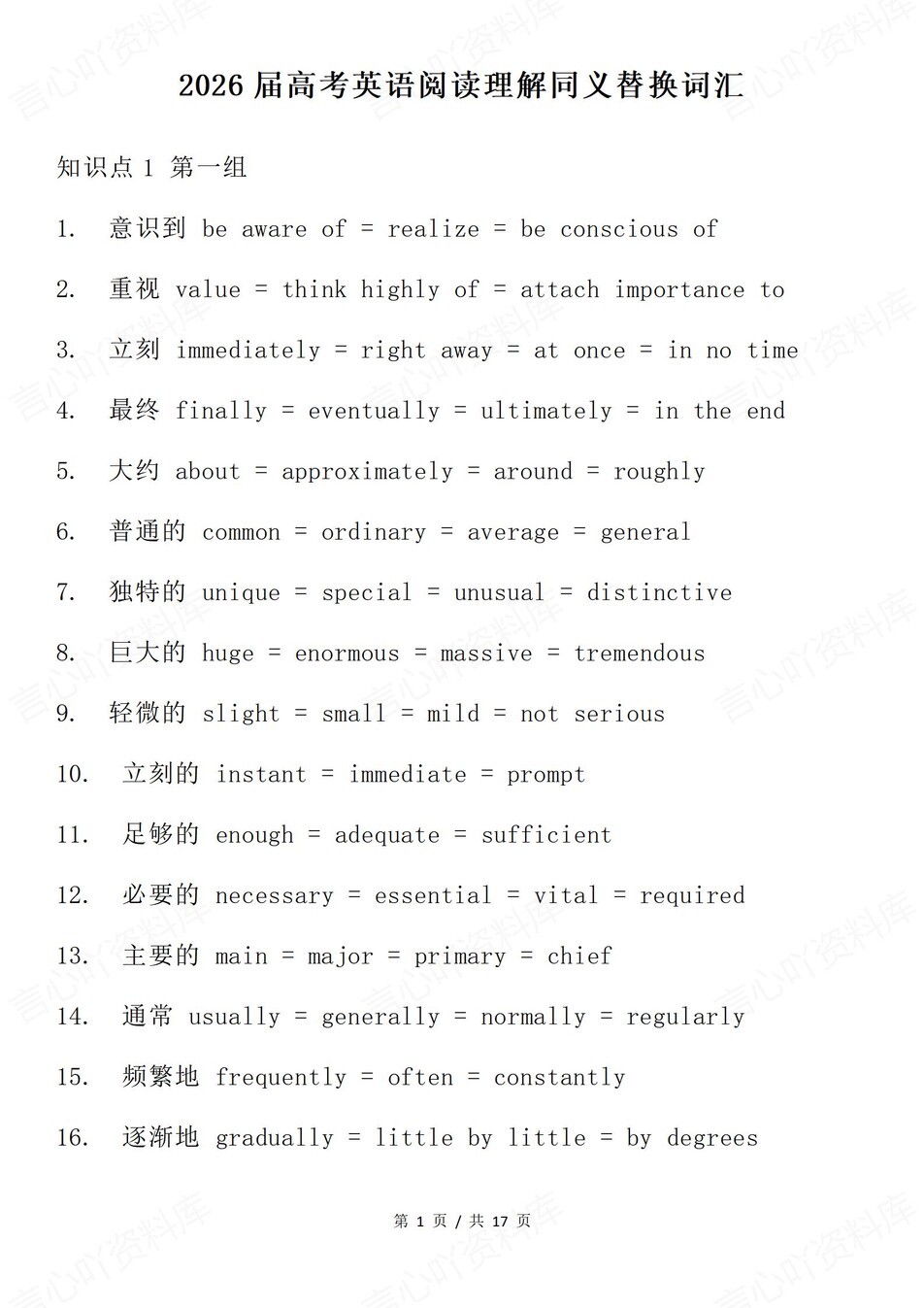 高中英语-阅读理解同义词汇梳理汇总插图高中英语1