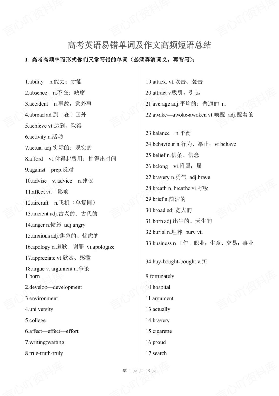 高中英语-单词短语高频易错词汇总结插图高中英语1