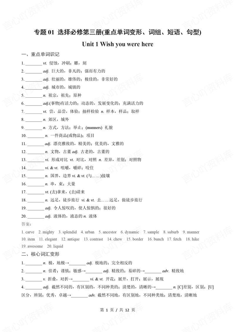 高中英语 | 高二下期中考点梳理知识清单译林版插图高中考点专项1