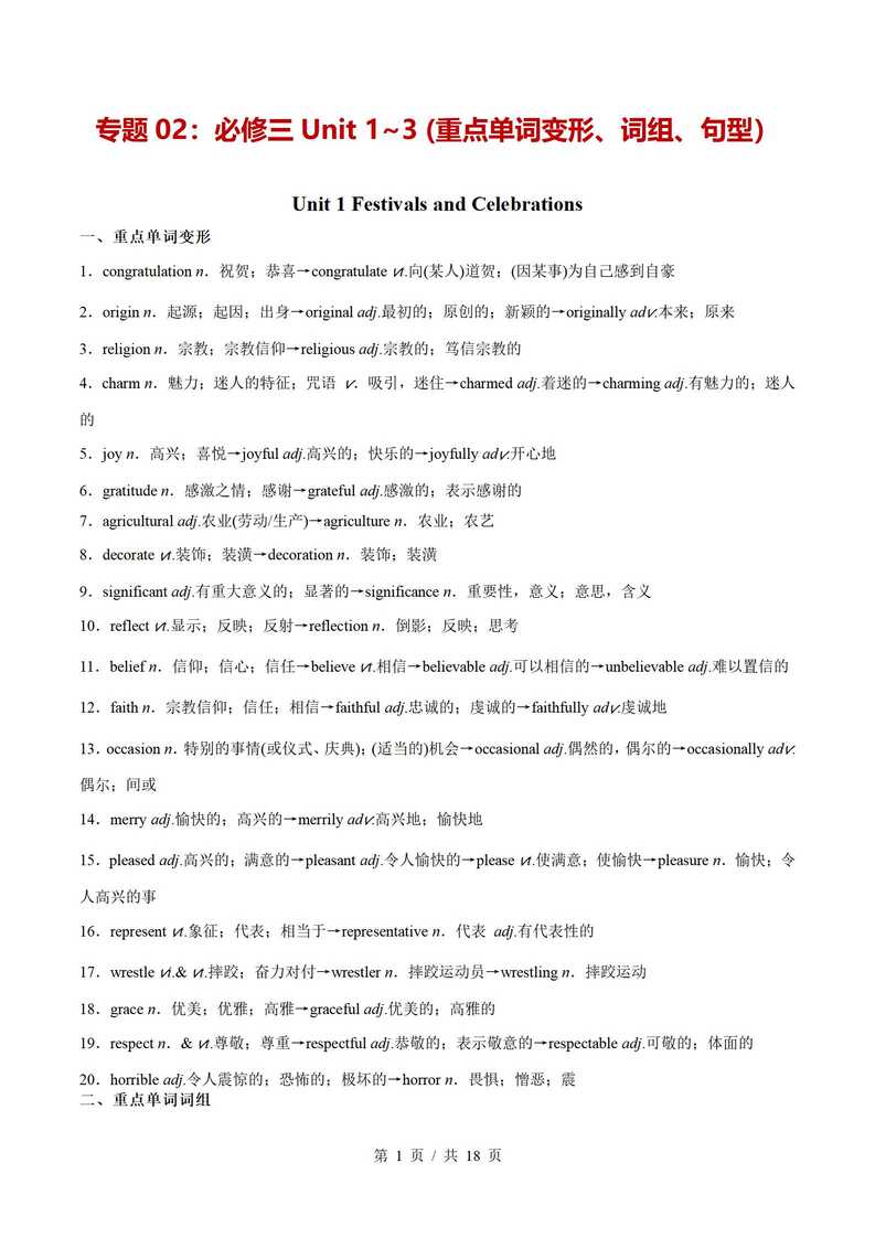 高中英语 | 高一下期中考点梳理知识清单人教版插图高中考点专项5