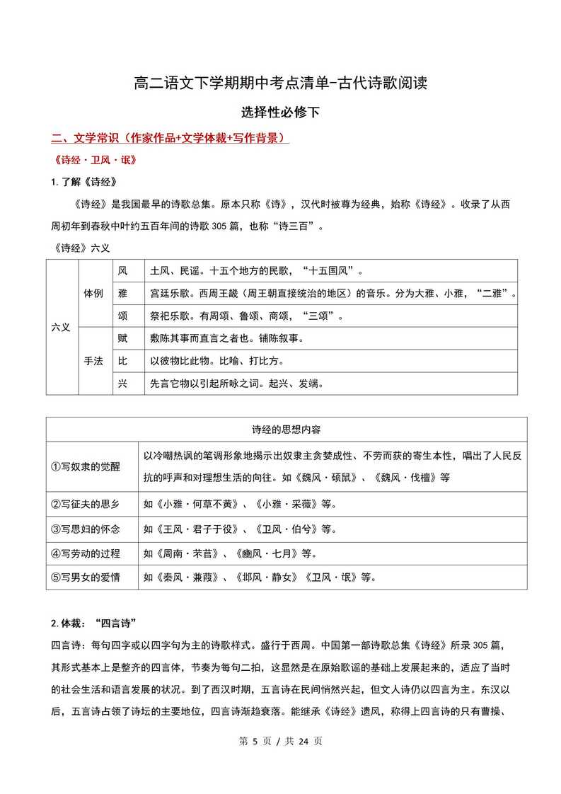 高中语文 | 高二下期中考点梳理知识清单统编版插图高中考点专项6