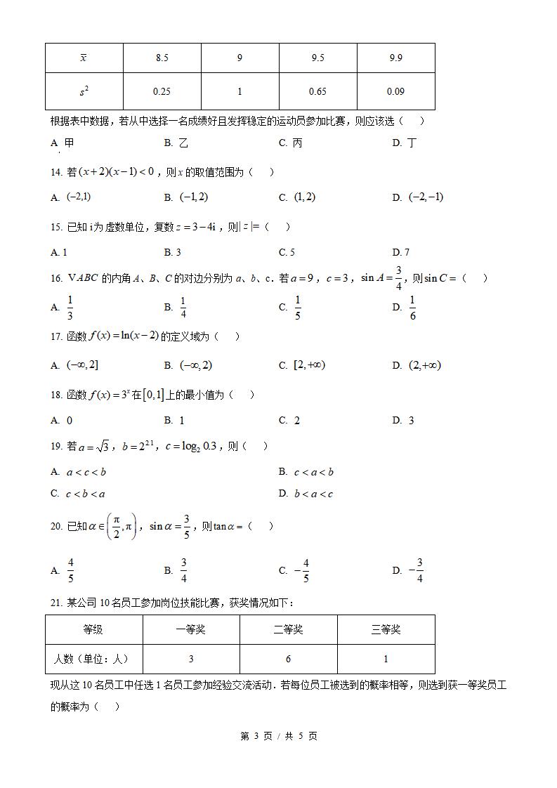 云南省2024年高中学业水平合格性考试数学7月真题试卷答案解析学考会考春考高考插图历年学考真题2