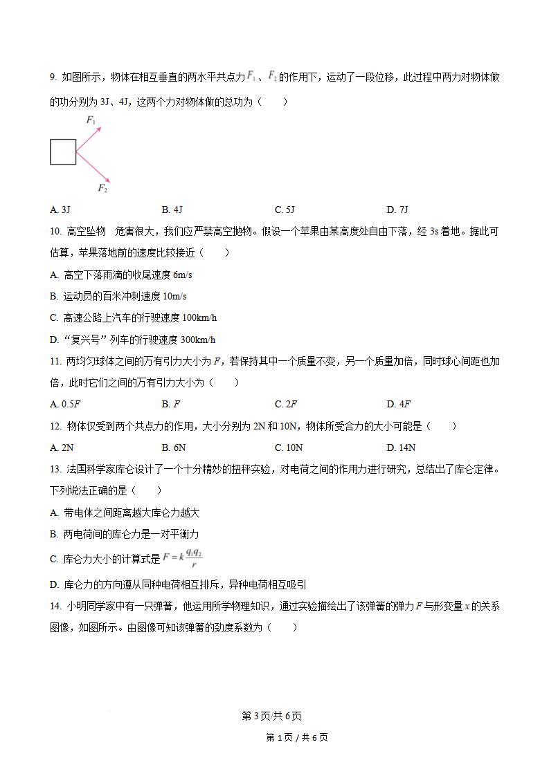 山东省2024年高中学业水平合格性考试物理冬季真题试卷答案解析学考会考春考高考插图历年学考真题2