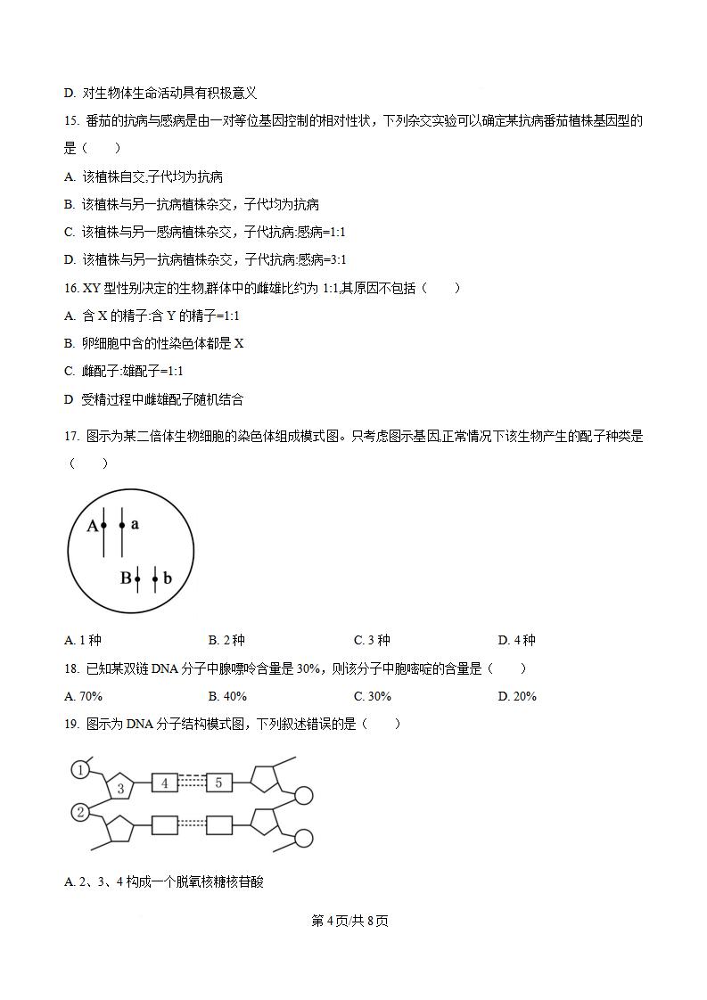 山东省2024年高中学业水平合格性考试生物夏季真题试卷答案解析学考会考春考高考插图历年学考真题2