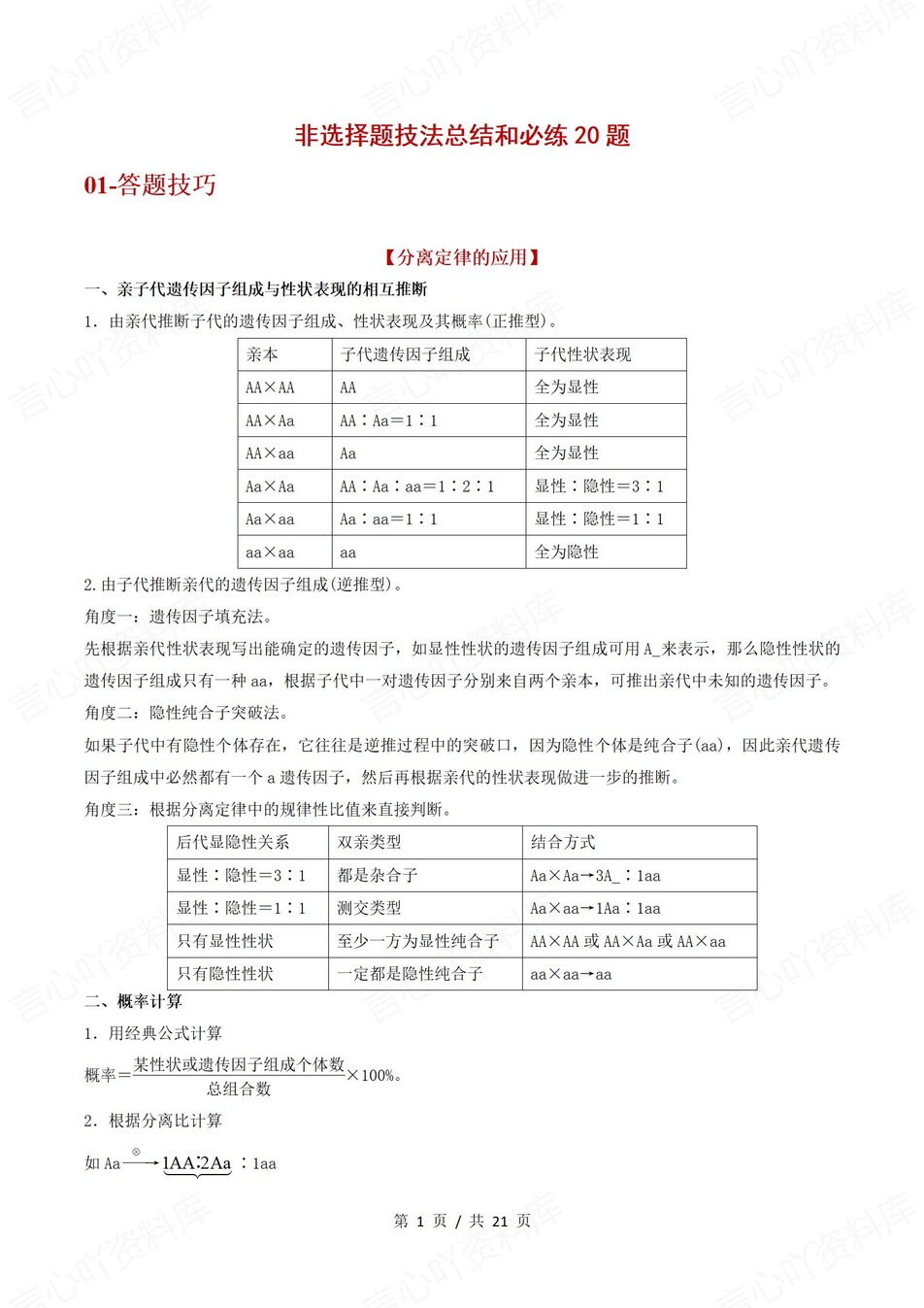 高中生物 | 高一下人教版期末复习考点梳理知识清单试卷模拟插图高中考点专项7