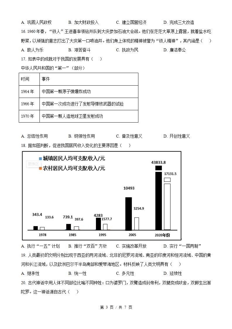 福建省2023年高中学业水平合格性考试历史1月真题试卷答案解析学考会考春考高考插图历年学考真题1