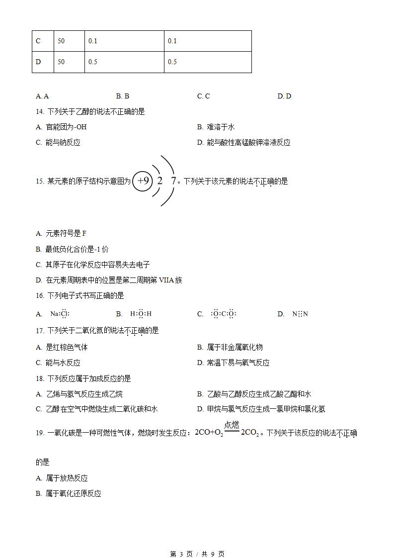 北京市2023年高中学业水平合格性考试化学第1次真题试卷答案解析学考会考春考高考插图历年学考真题1