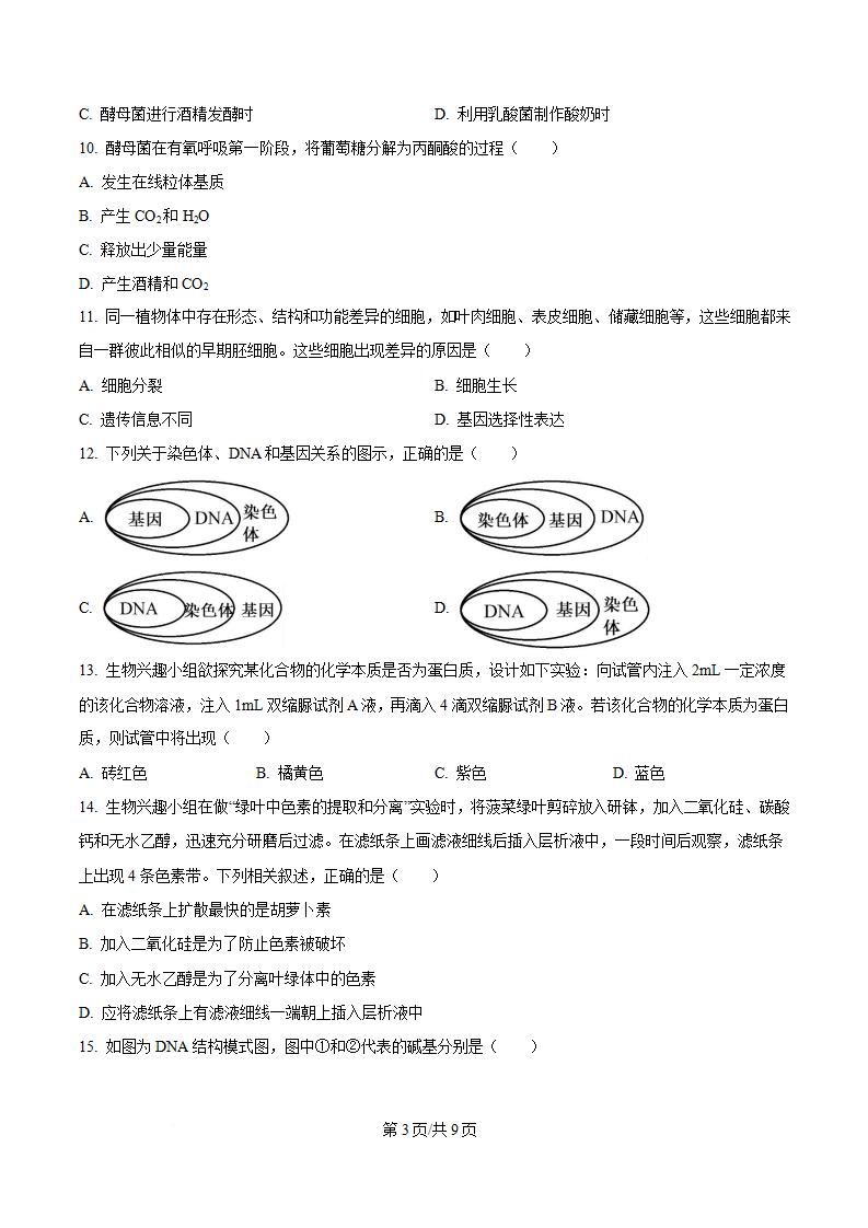 福建省2024年高中学业水平合格性考试生物6月真题试卷答案解析学考会考春考高考插图历年学考真题1