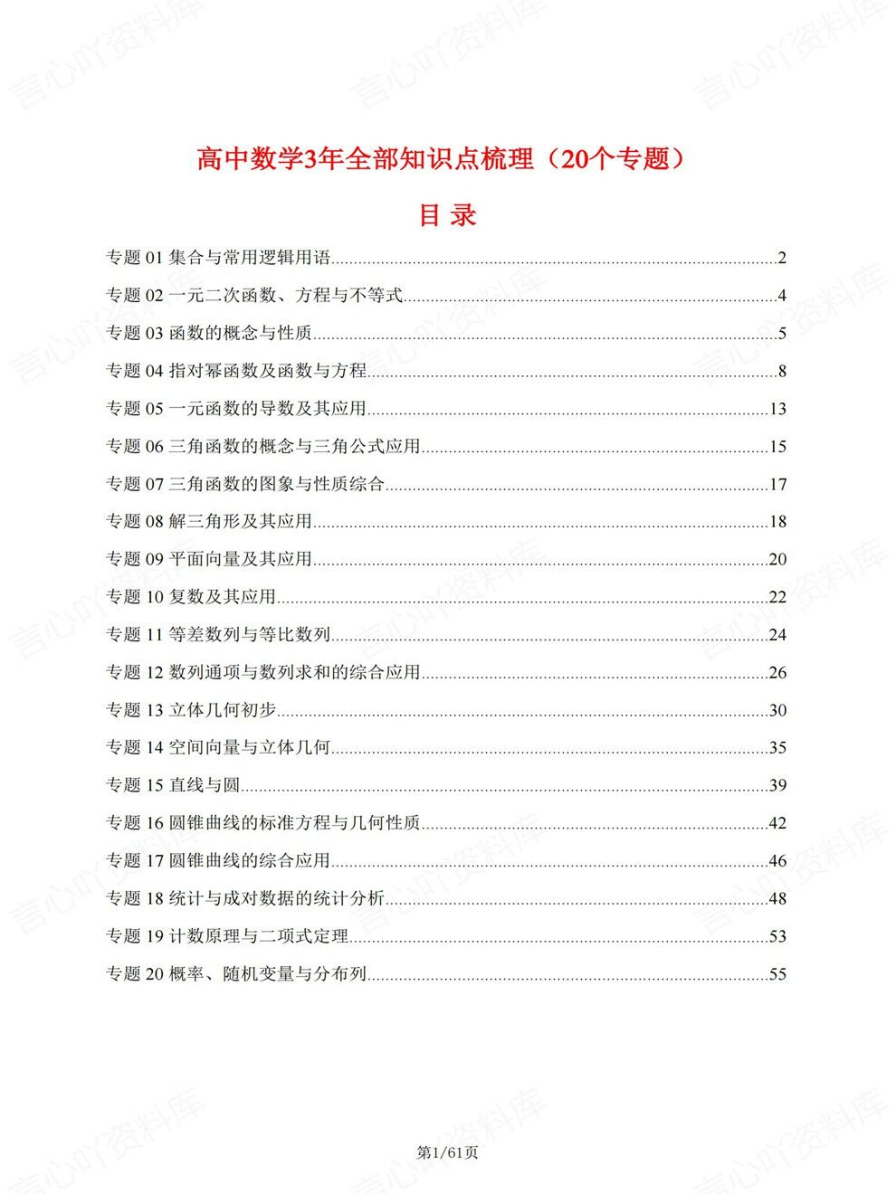 高中数学-高考复习20大专题知识点汇总考前专项归纳梳理插图高中数学1