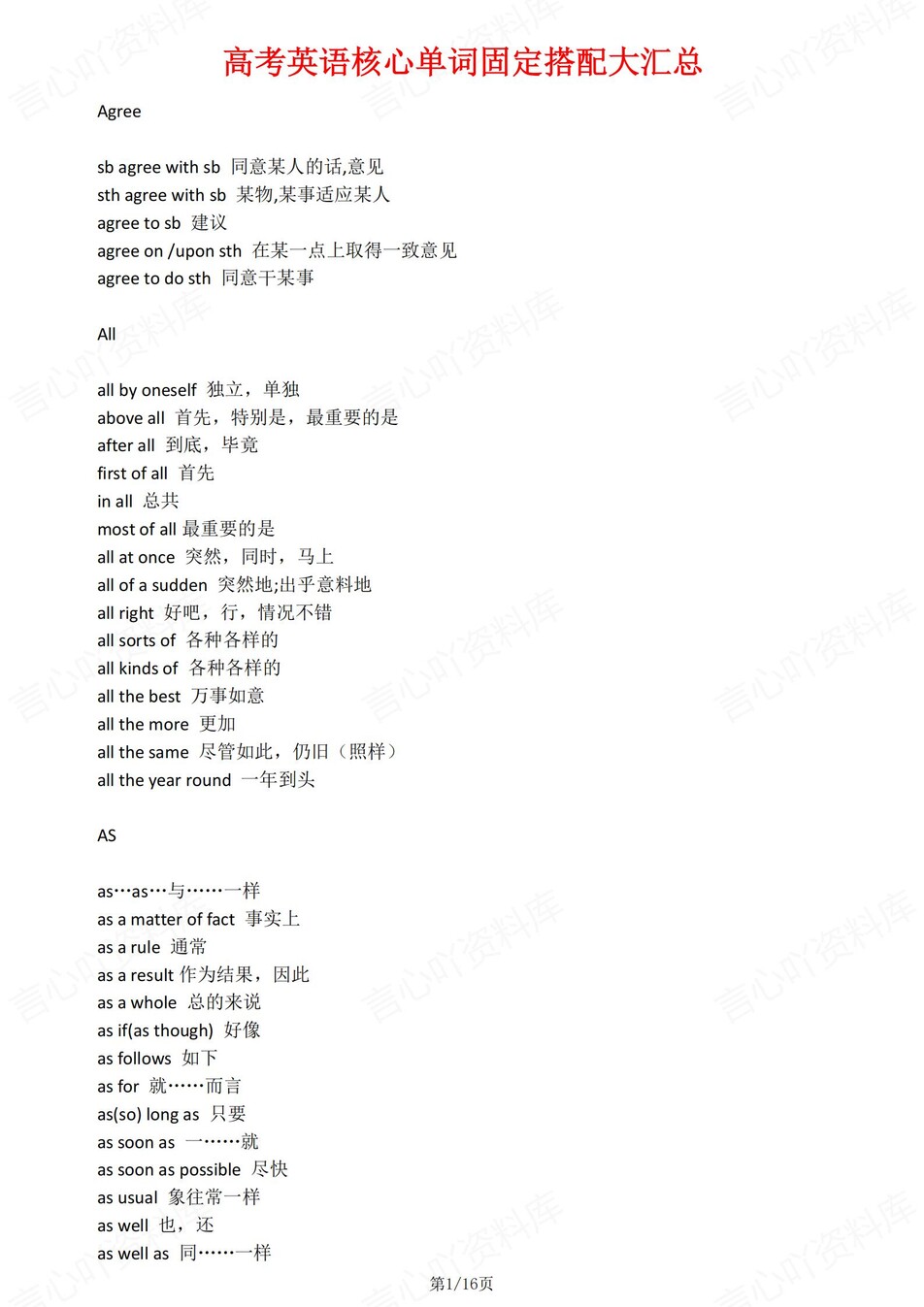 高中英语-固定搭配核心常见总结归纳高考专项梳理插图高中英语1