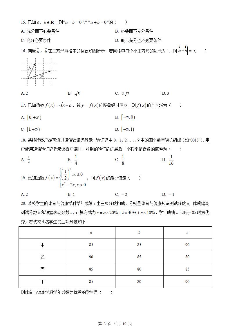北京市2023年高中学业水平合格性考试数学第1次真题试卷答案解析学考会考春考高考插图历年学考真题1