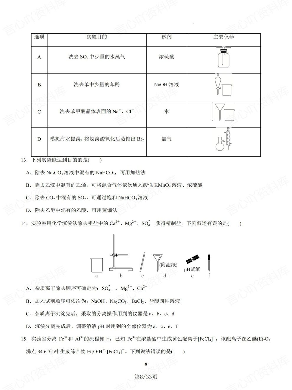高中化学-高考专项物质分离提纯检验鉴别专题复习归纳总结插图高中化学4