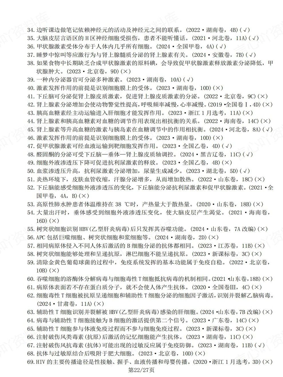 高中生物-必修选必教材真题判断题汇总高考复习专项梳理插图高中生物7