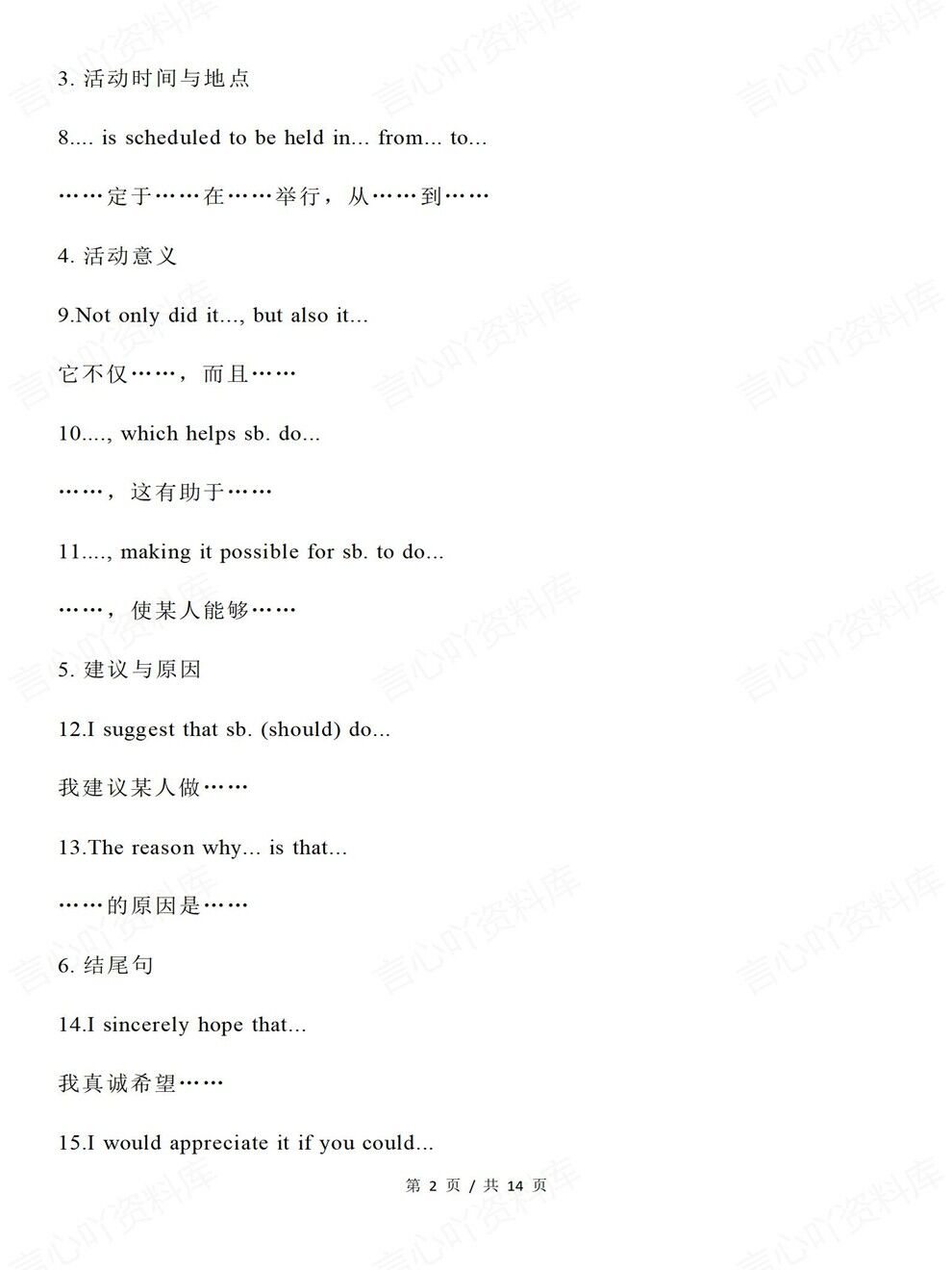高中英语-应用文重点句型汇编梳理考前专项复习汇总插图高中英语2