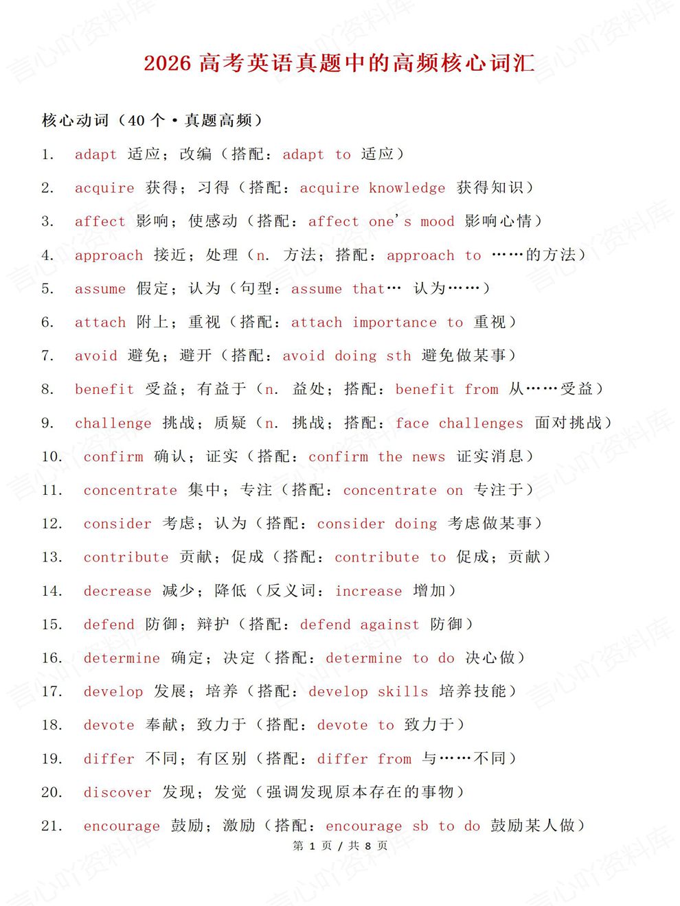 高中英语-历年真题135个核心单词考前专项复习汇总（全）插图高中英语1