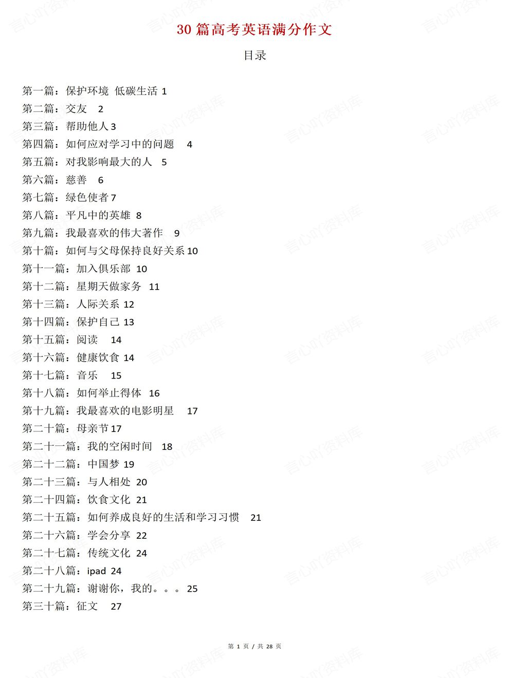 高中英语-考前作文30主题30篇优秀作文高考写作专项归纳插图高中英语1
