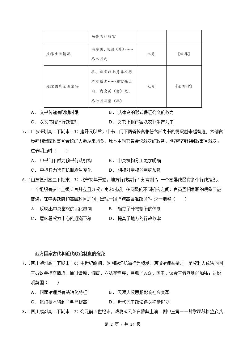 历史-高2下学期末真题汇编 专题01 选必一全册 选择题100题 原卷试卷答案解析题型考点考试复习插图真题汇编专项1