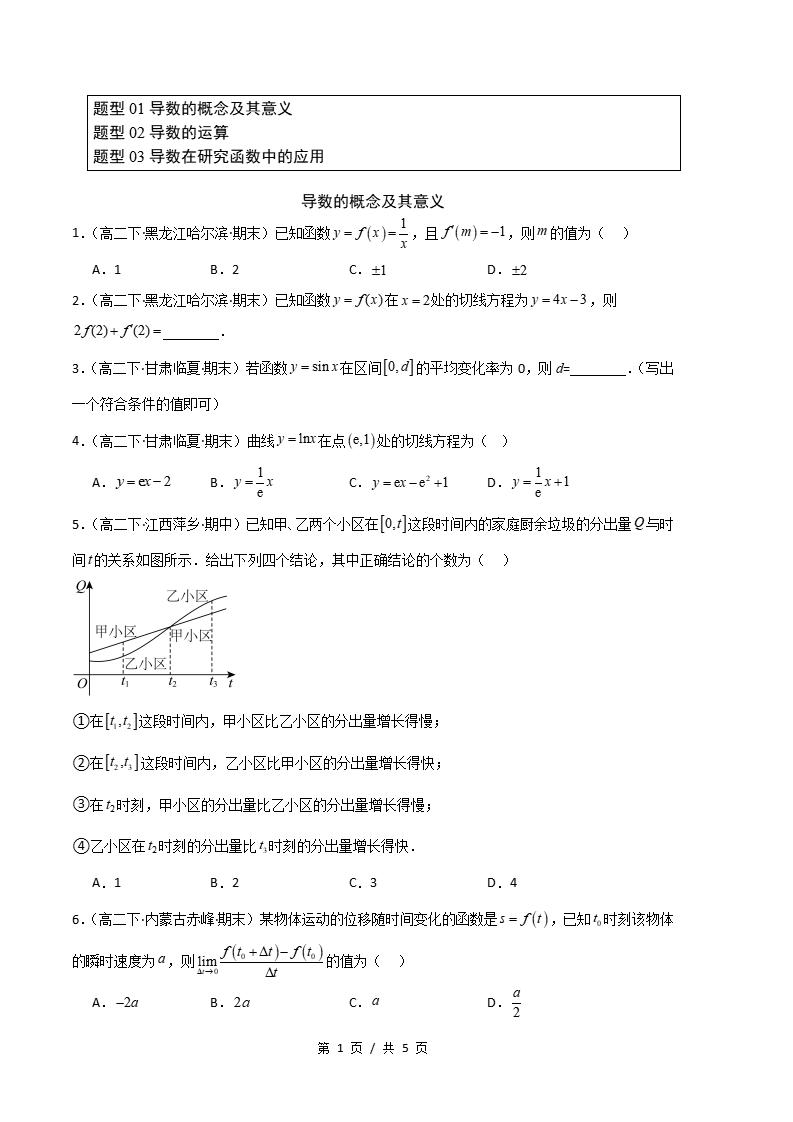 数学-高2下学期末真题汇编 专题02 一元函数的导数及其应用原卷试卷答案解析题型考点考试复习-言心吖资料库