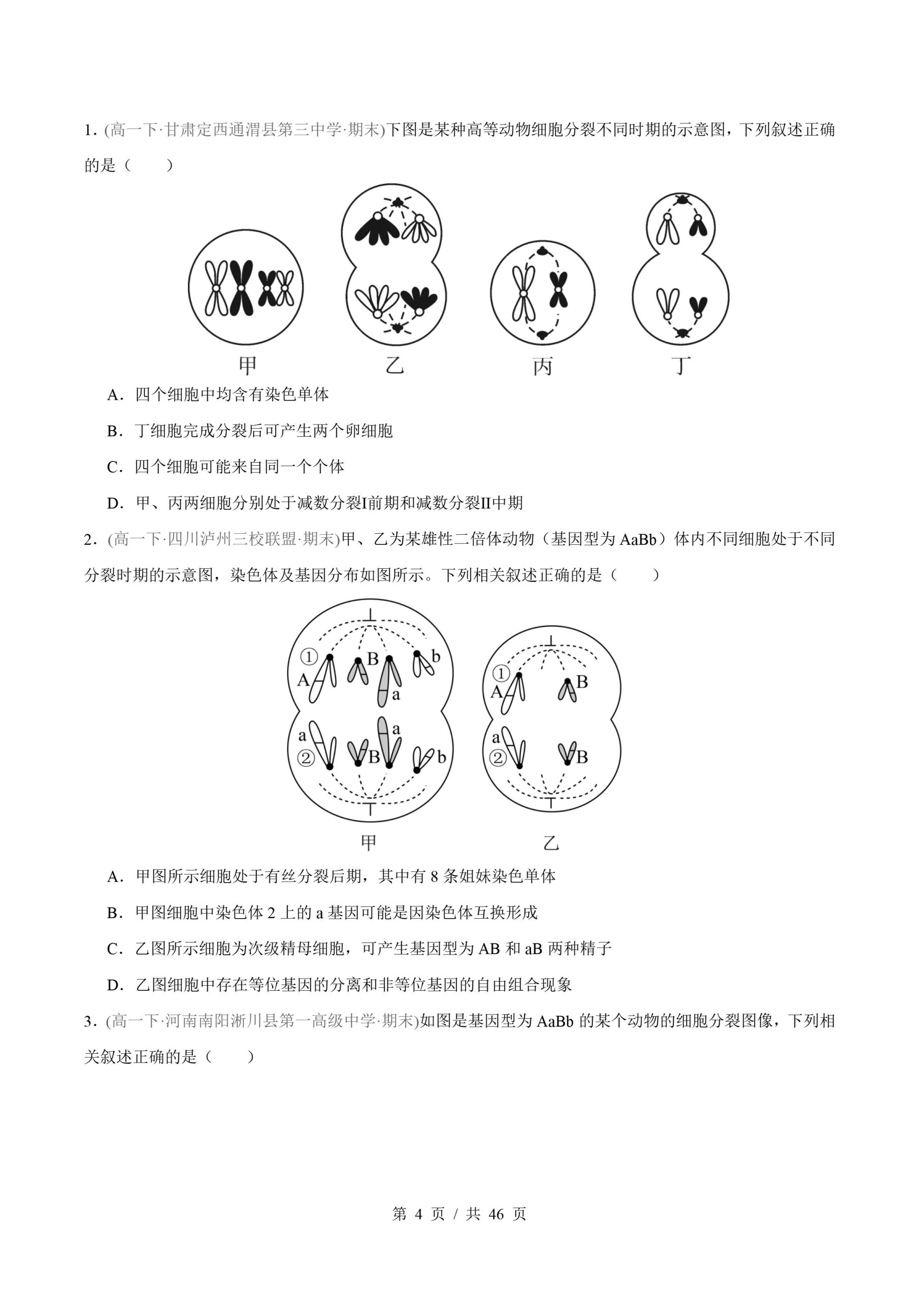 生物-高1下学期末真题汇编 专题02 基因和染色体的关系原卷试卷答案解析题型考点考试复习插图真题汇编专项3