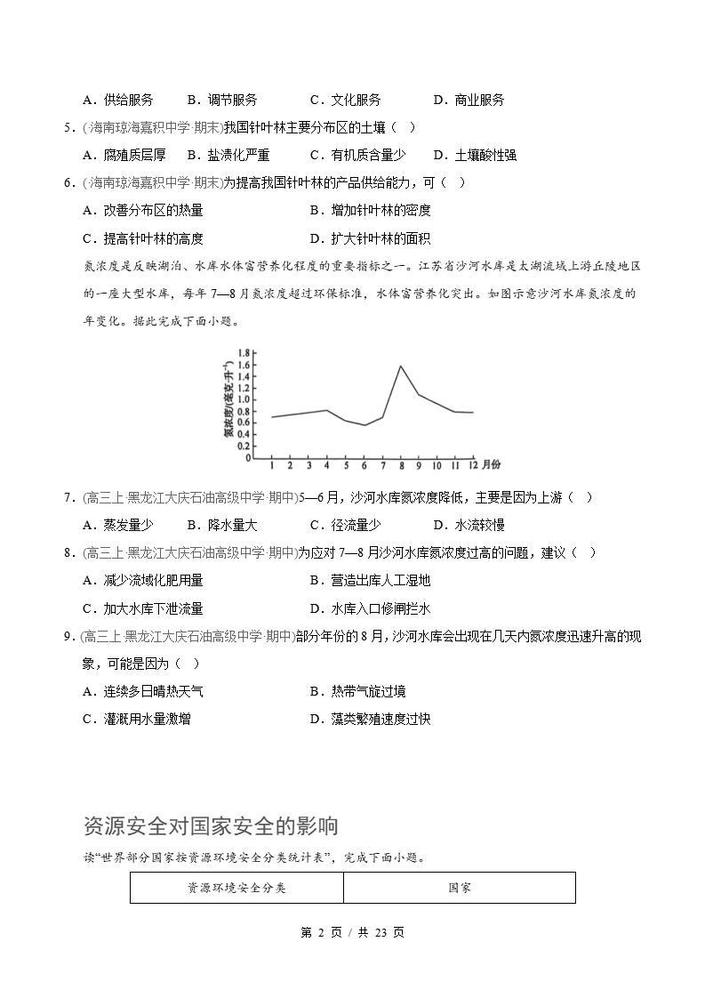 地理-高2下学期末真题汇编 专题03 区域自然环境、资源利用与国家安全原卷试卷答案解析题型考点考试复习插图真题汇编专项1