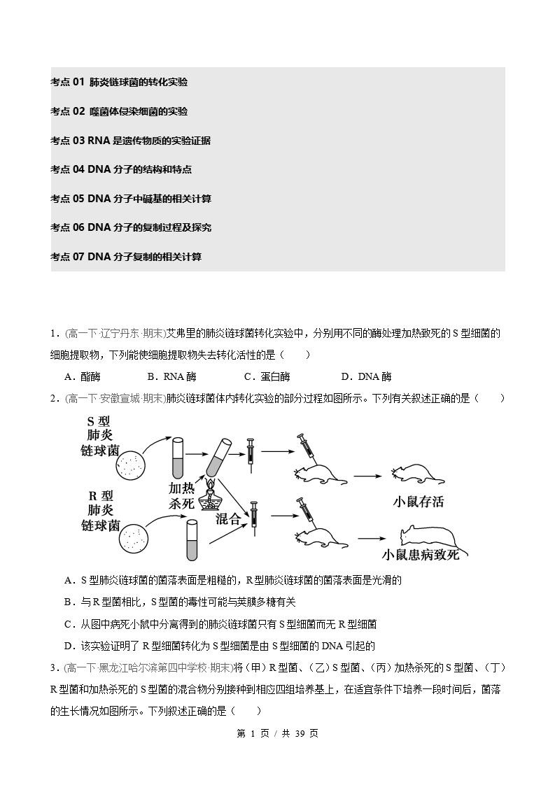 生物-高1下学期末真题汇编 专题03 基因的本质原卷试卷答案解析题型考点考试复习-言心吖资料库