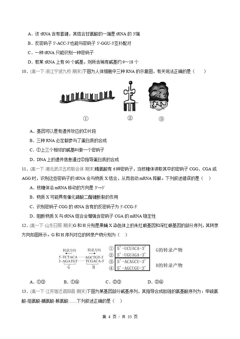 生物-高1下学期末真题汇编 专题04 基因的表达原卷试卷答案解析题型考点考试复习插图真题汇编专项3