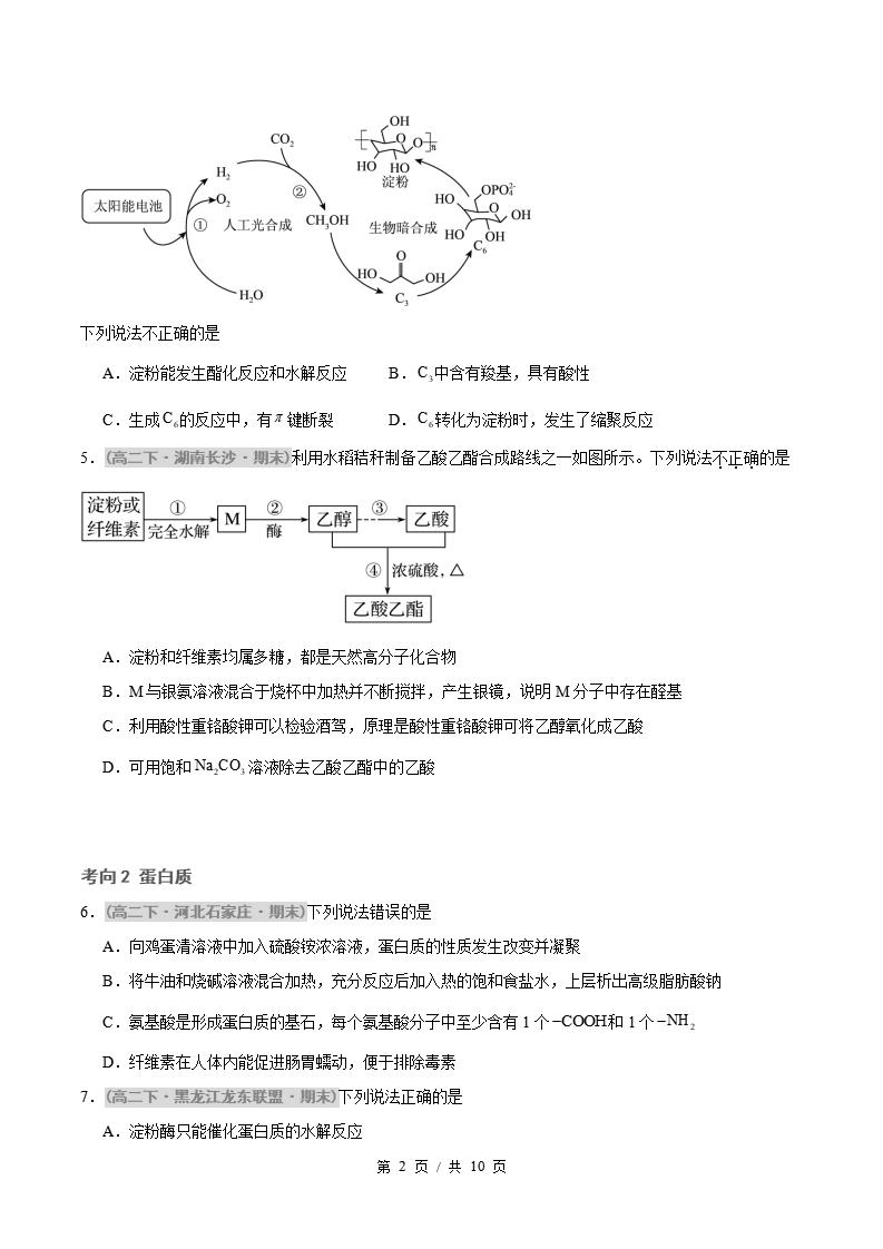 化学-高2下学期末真题汇编 专题04 生物大分子 合成高分子原卷试卷答案解析题型考点考试复习插图真题汇编专项1