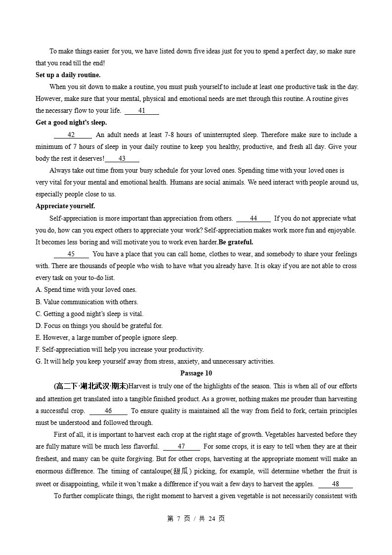 英语-高2下学期末真题汇编 专题05 阅读理解七选五原卷试卷答案解析题型考点考试复习插图真题汇编专项6