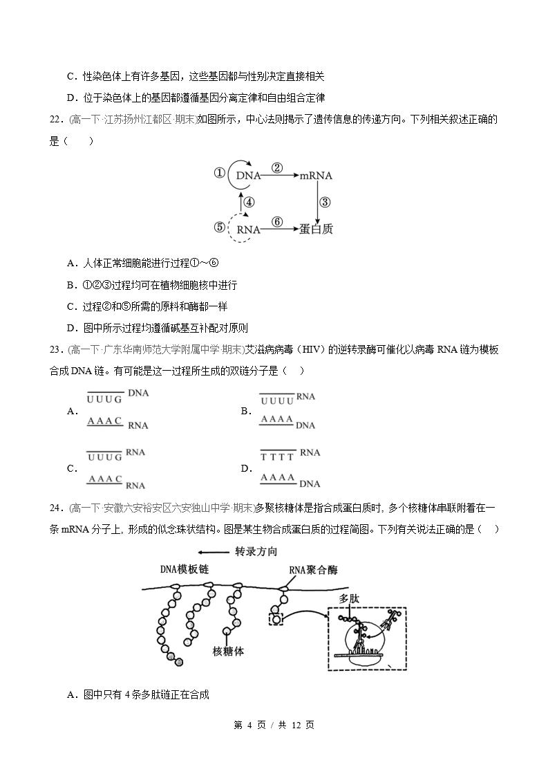 生物-高1下学期末真题汇编 选择题快速练原卷试卷答案解析题型考点考试复习插图真题汇编专项3