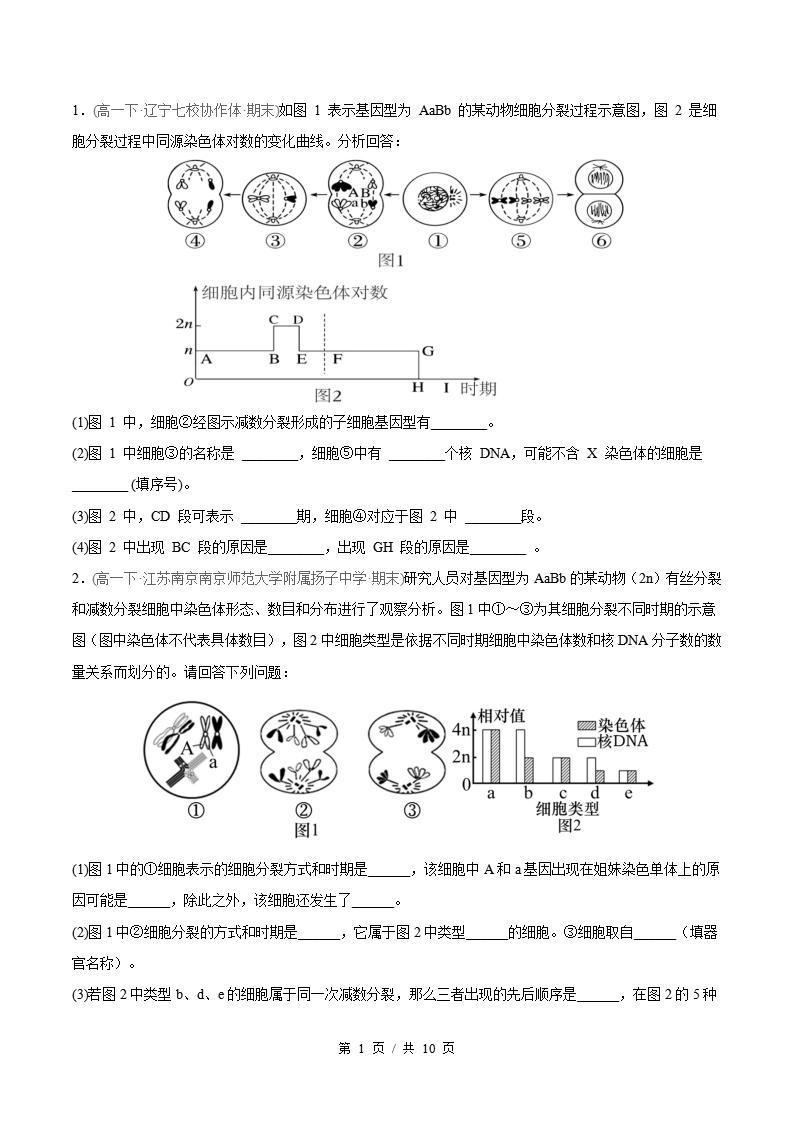 生物-高1下学期末真题汇编 非选择题规范练原卷试卷答案解析题型考点考试复习-言心吖资料库