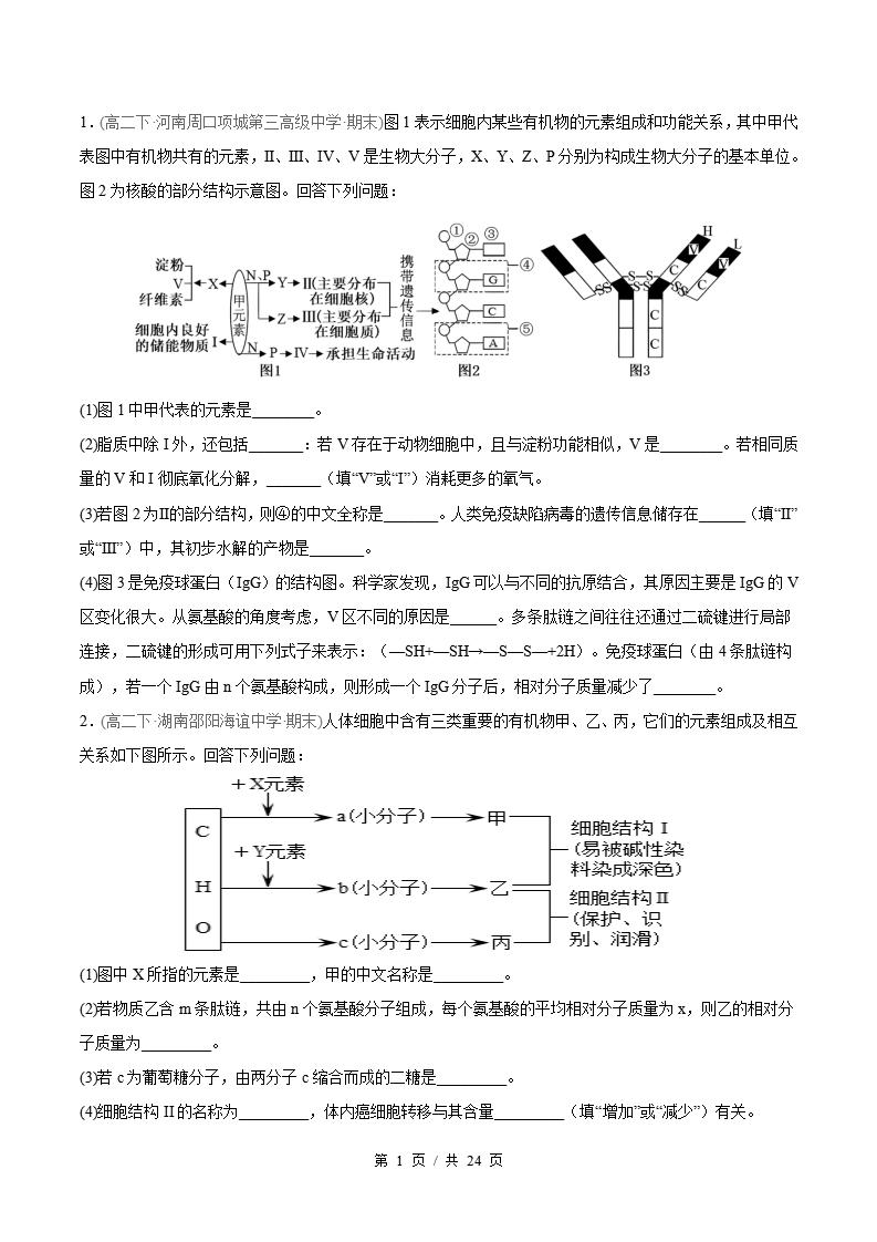 生物-高2下学期末真题汇编 非选择题规范练原卷试卷答案解析题型考点考试复习-言心吖资料库
