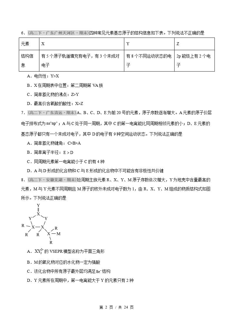 化学-高2下学期末真题汇编 综合01 物质结构与性质压轴原卷试卷答案解析题型考点考试复习插图真题汇编专项1