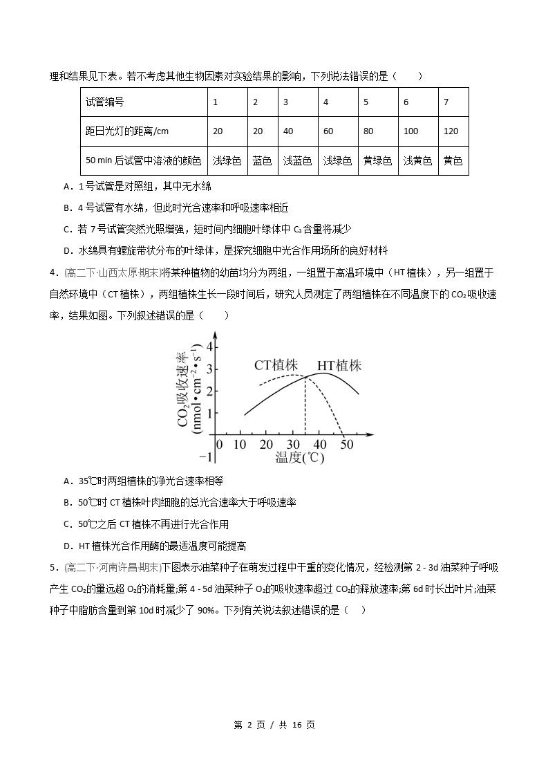 生物-高2下学期末真题汇编 重难点01 光合作用和呼吸作用的综合应用原卷试卷答案解析题型考点考试复习插图真题汇编专项1