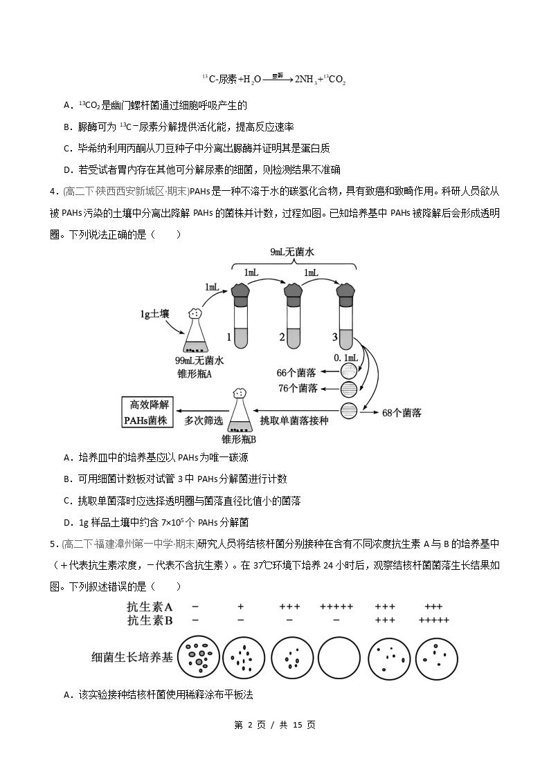 生物-高2下学期末真题汇编 重难点02 微生物培养技术的应用原卷试卷答案解析题型考点考试复习插图真题汇编专项1